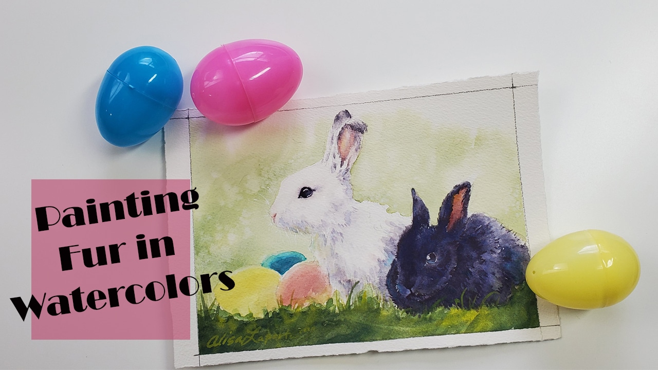 Learning to paint fur in watercolors Easter painting Alisa Laporte Art